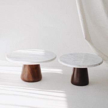 Sophie Marble Wood Turntable - Tall