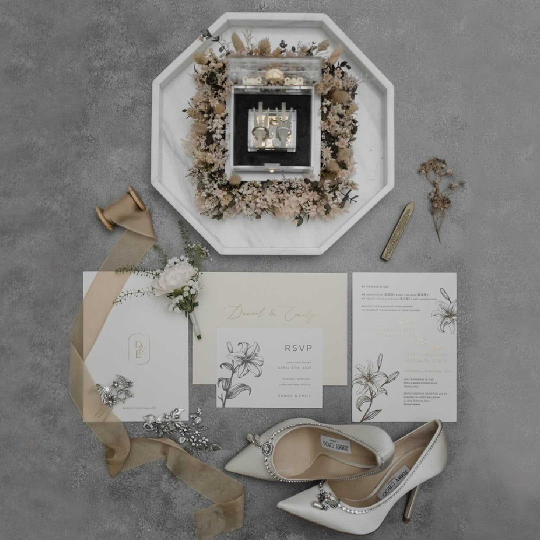 Marble Ring Bearer Tray with Dried or Fresh Flowers