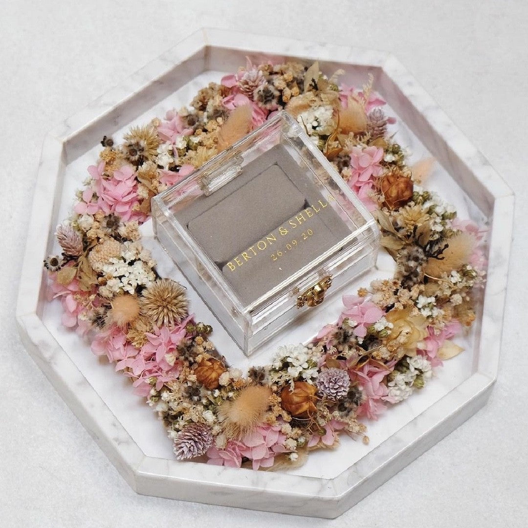 Marble Ring Bearer Tray with Dried or Fresh Flowers