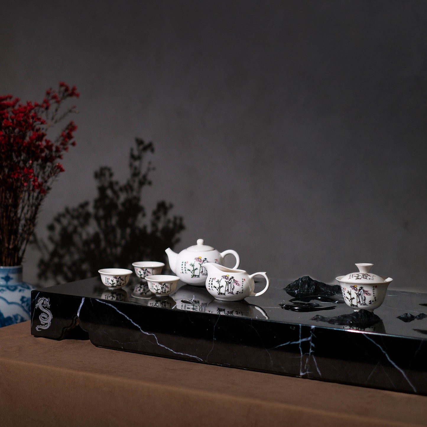 Dragon's Harmony Marble Tea Set